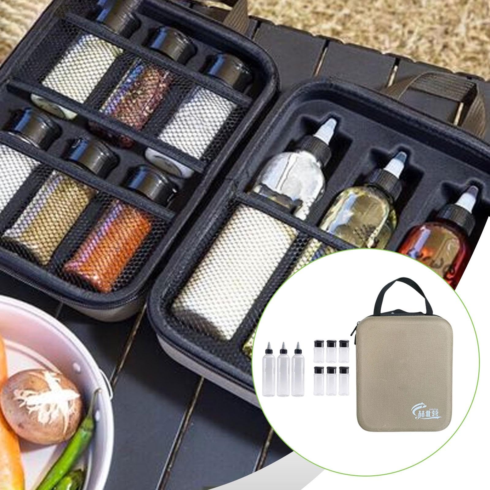 Qianly Kit de 11 Tarros de Especias para Camping, Estuche Rígido de EVA para Senderismo, Barbacoas, Hogar Y Exteriores