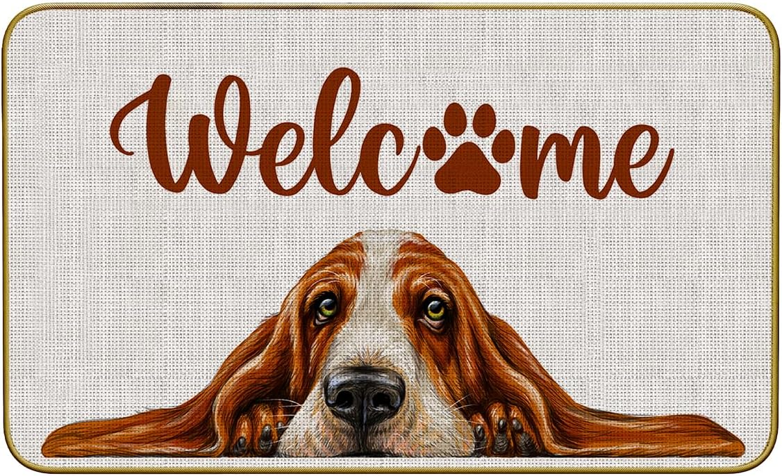 Mingnei Welcome Basset Hound Dog Doormat Door Mat for Home Entrance, Basset Hound Decor Dog Lover Floor Mats for House Front Indoor Inside Outdoor Outside Entryway Rug 30 X 17 Welcome Mat