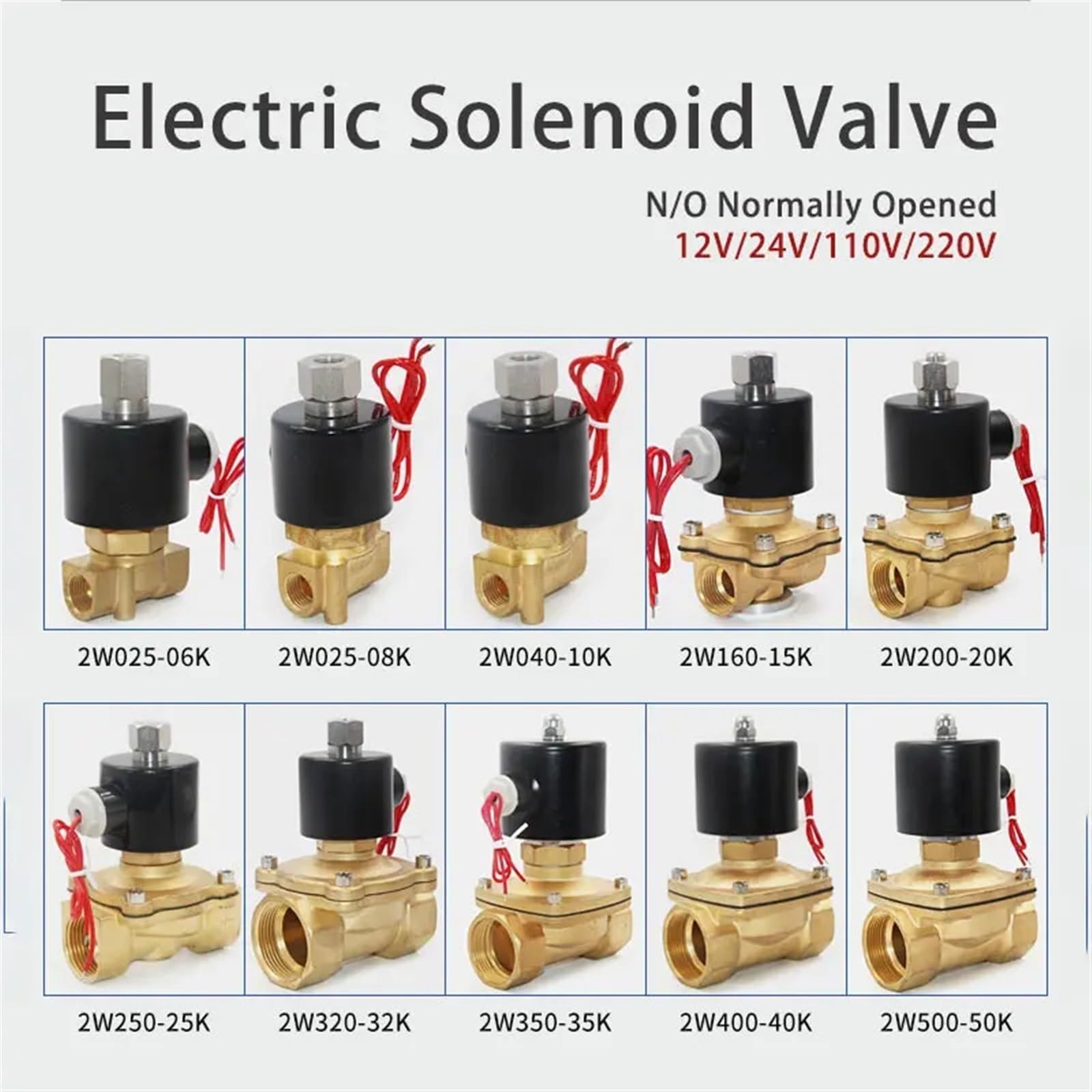Elektryczny zawór elektromagnetyczny 1/4" 3/8" 1/2" 3/4" DN8/10/15/20/25/50, normalnie otwarty, pneumatyczny, do wody, oleju, powietrza, gazu, 12 V/24 V/220 V/110 V (DN25,AC220V)