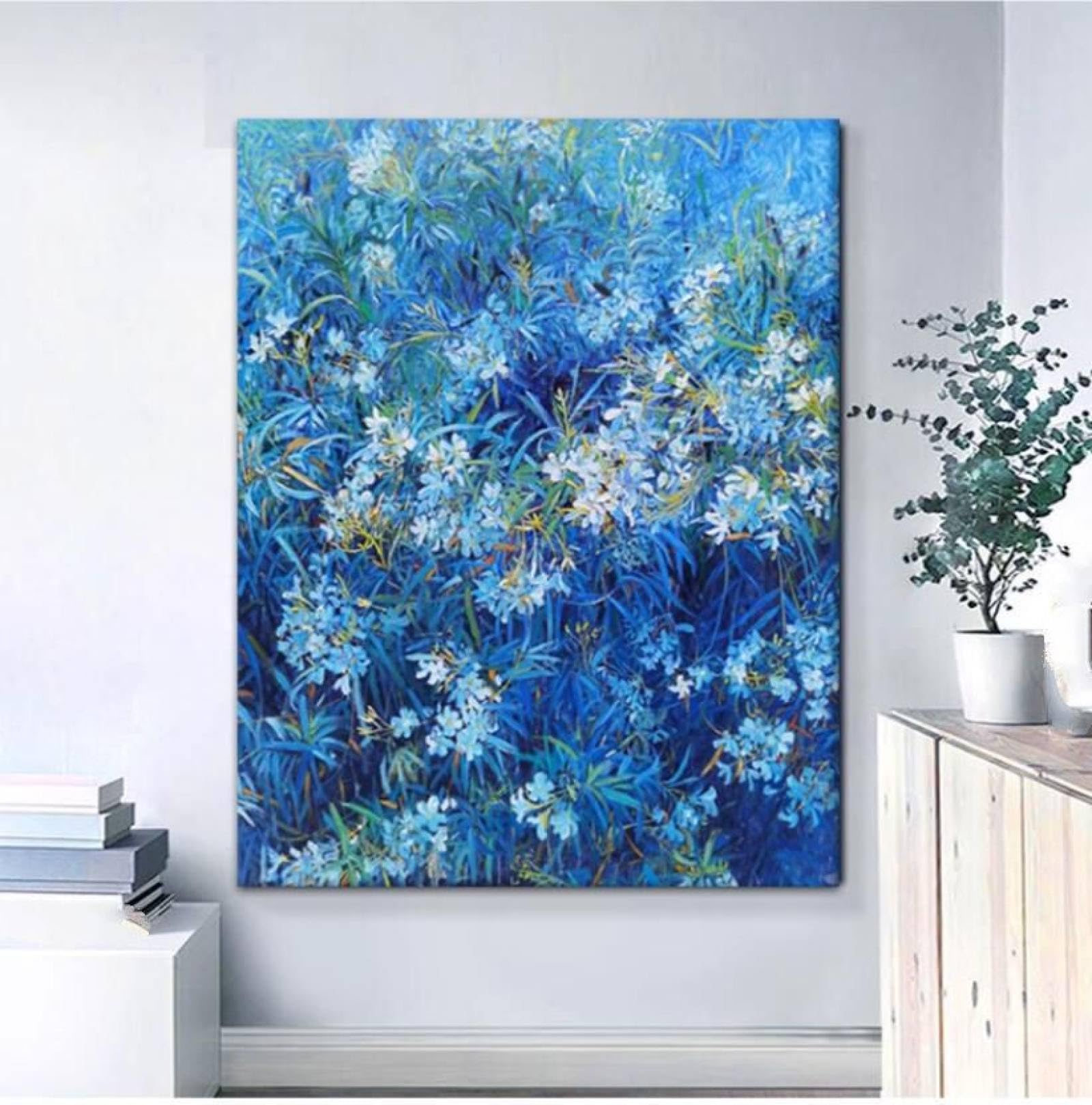 Peintures à l'huile abstraites bleues grand format pour décoration murale de bureau moderne