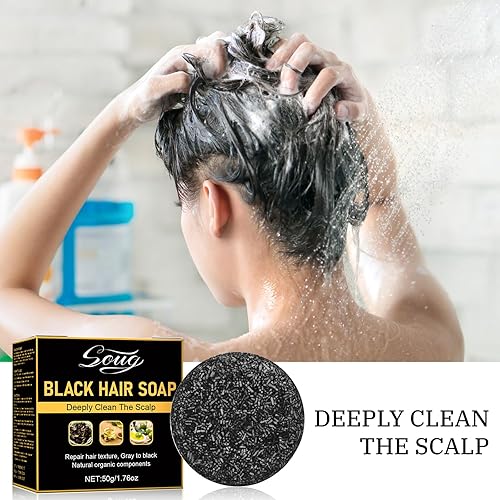 Miniatura 4 de Gray Hair Reverse - Barra de champú unisex, 2 piezas de jabón negro para limpieza profunda, jabón para oscurecer el cabello para hombres y mujeres