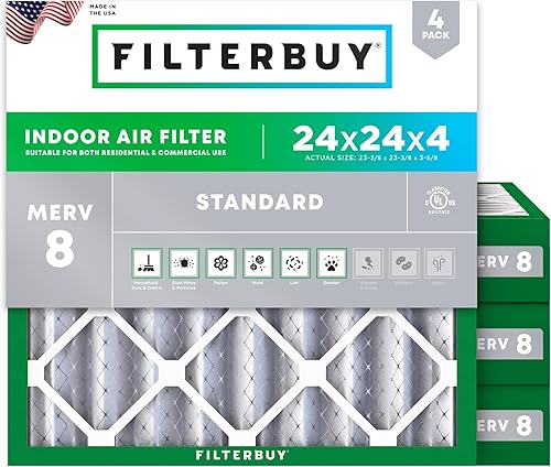 Vista 127 de Filterbuy Filtro de aire MERV 8 de 16.5 x 21 x 1 pulgadas, protección contra el polvo (paquete de 4), filtros de aire de repuesto plisados HVAC