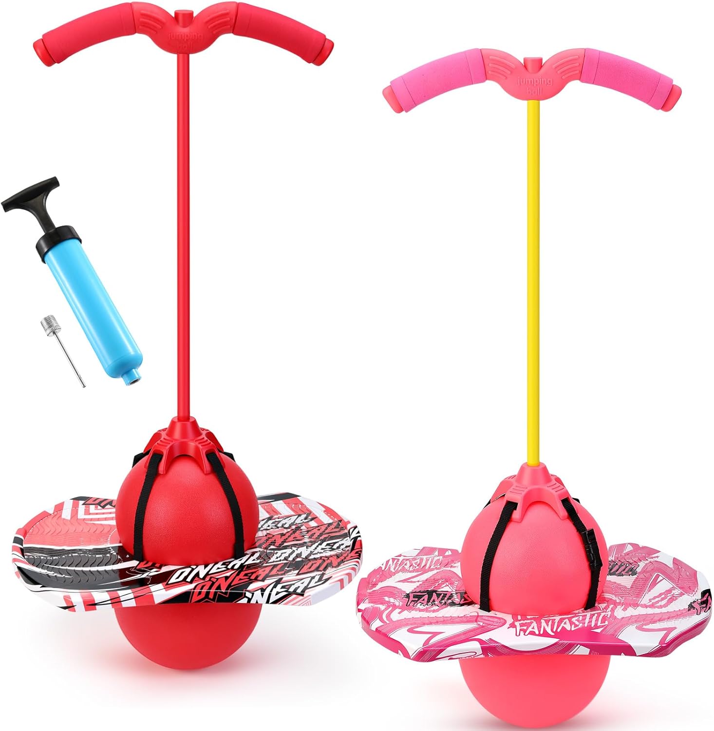 Layhit 2 Pcs Pogo Jumper with Handle for Kids Pump Pogo Ball Stick Jumper Balance Bounce Ball with Pump and Strong Grip for Adults Teen Indoor Outdoor