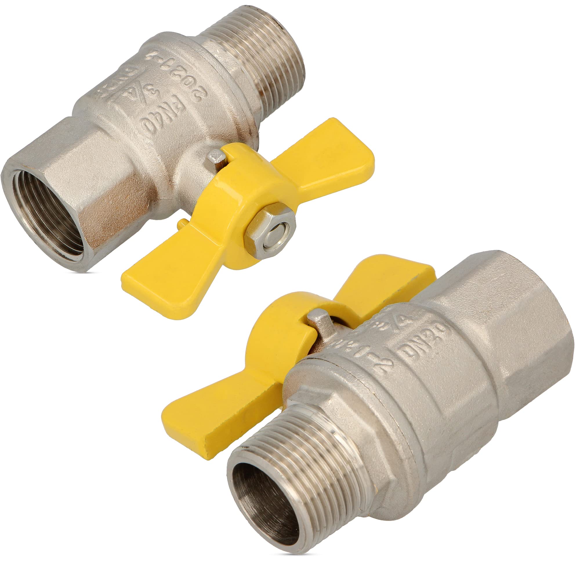 Produktbild von 2er-Set Messing Kugelhahn 3/4 Zoll – Roter Flügelgriff, Innen-/Außengewinde, Für Wasserleitungen