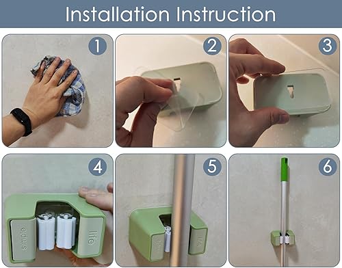 Miniatura 6 de DS. DISTINCTIVE STYLE Soporte de pared para escoba, sin taladro, colgador de trapeador autoadhesivo, organizador de escoba y trapeador para colgar