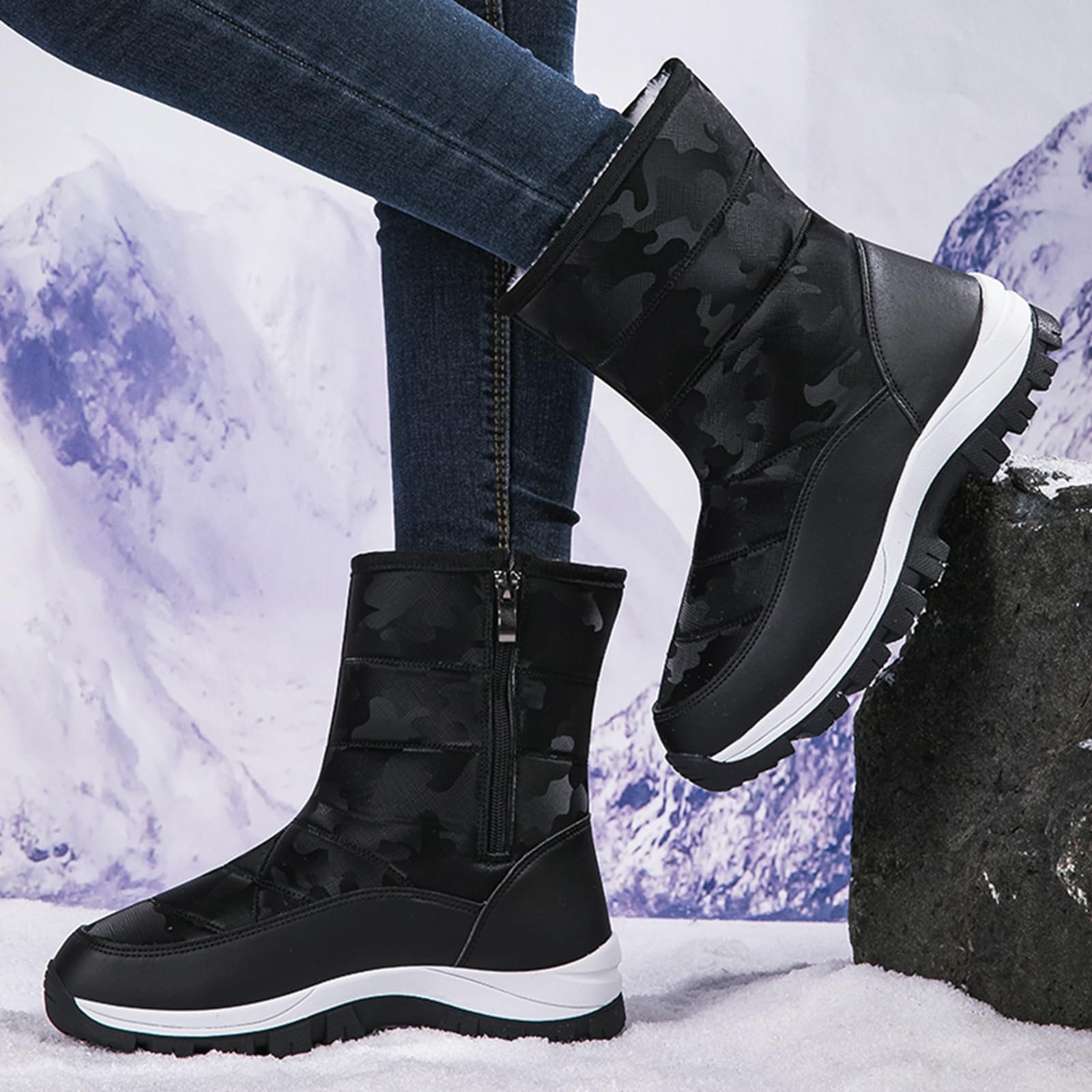 CUTEHEELS Damskie outdoorowe wodoodporne buty śniegowe, antypoślizgowe i trwałe, zimowe buty trekkingowe na zimną pogodę, do wędrówek, na kemping