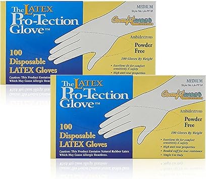 Disposable Latex Gloves, Powder Free, Medium, 100 Count Pack of 2