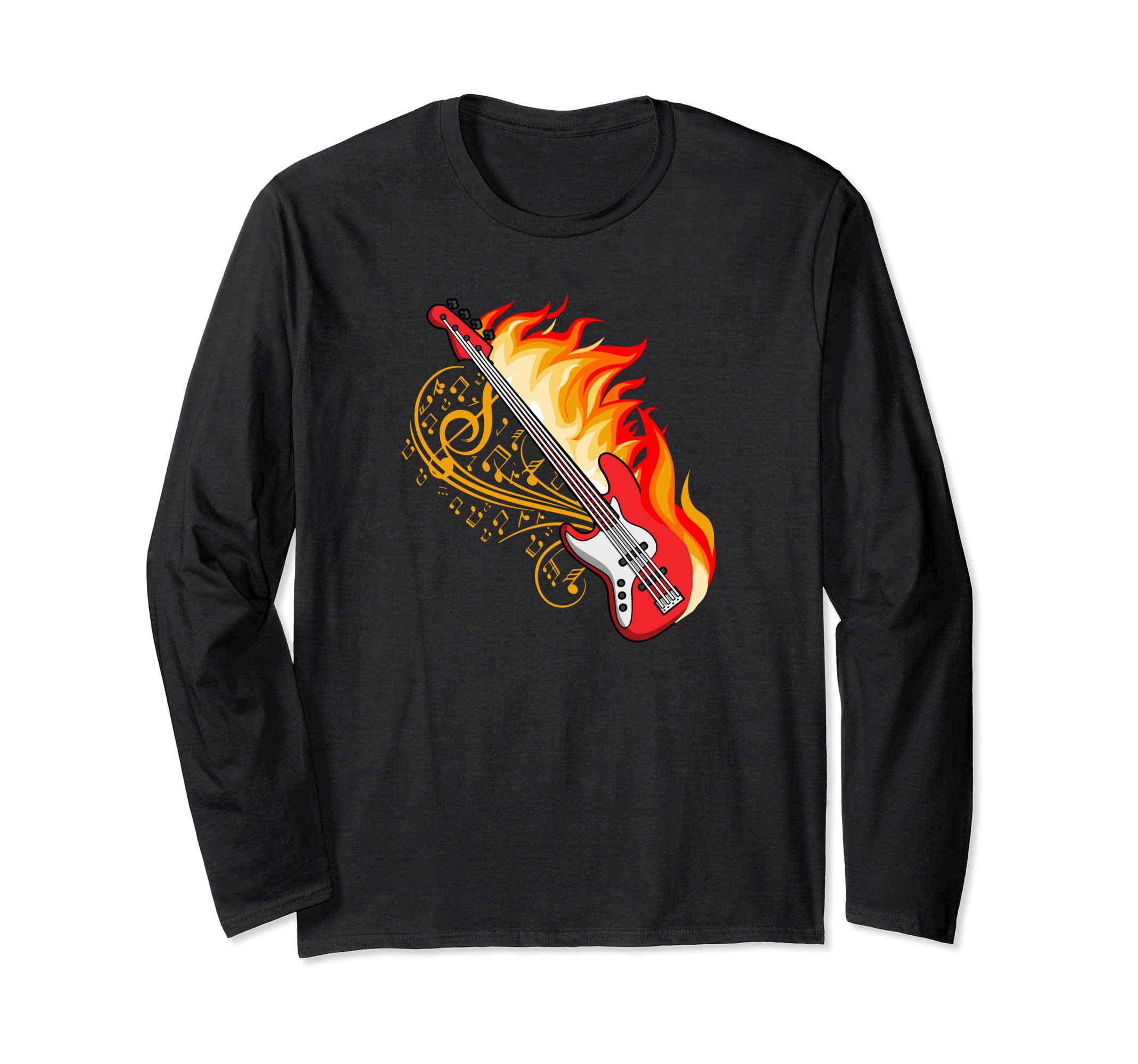 Bass Guitar In Flames - Bassist Bass Player Long Sleeve T-Shirt, Black