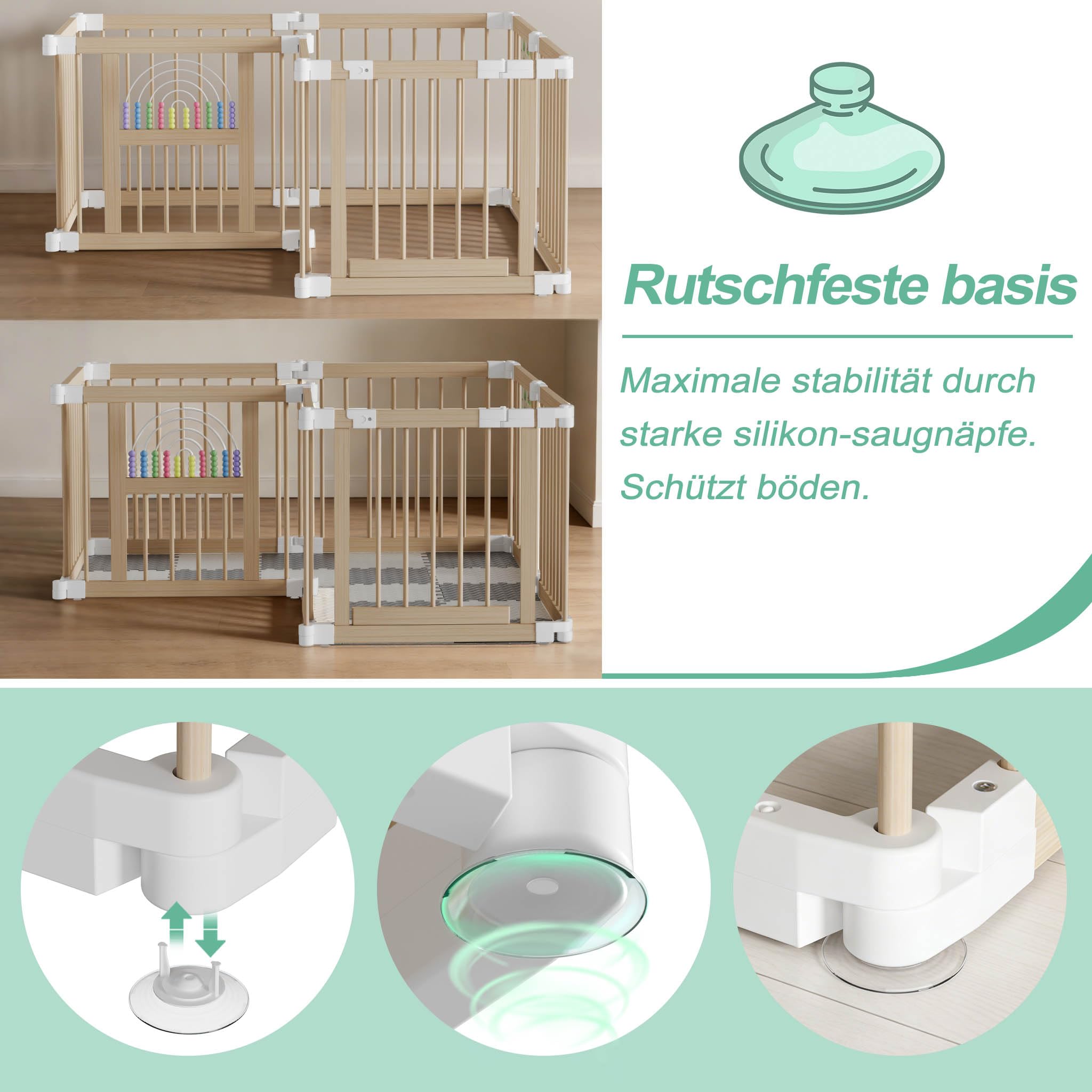 LZQ Parc en bois pour bébé - 8 éléments - Avec porte et tableau de jeu - Pliable - Barrière de sécurité - Grille de protection pour bébé