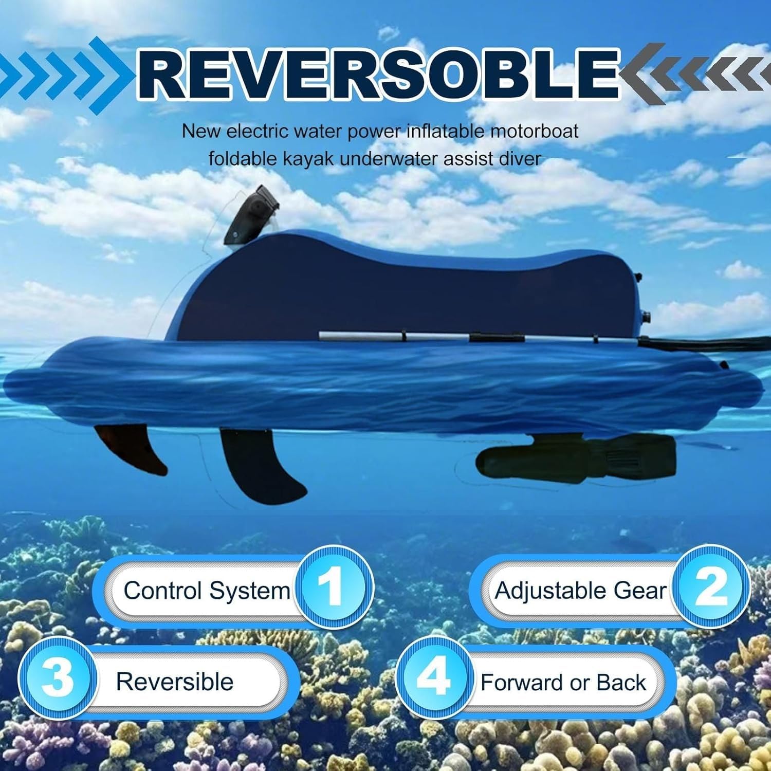 Bateau gonflable électrique avec moteur, batterie rechargeable, jet ski portable et moteur pour adultes et enfants, plongée, natation, kayak (batterie non amovible)
