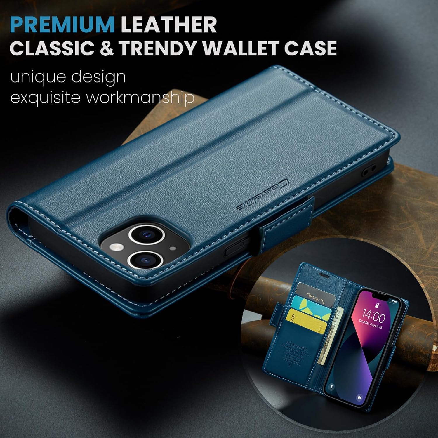 for iPhone 14 Plus Case, Premium PU Leather Wallet Case Flip Cover with [RFID Blocking][Card Holder][Stand Function] Shockproof Protective for iPhone 14 Plus 6.7", Blue - Image 7