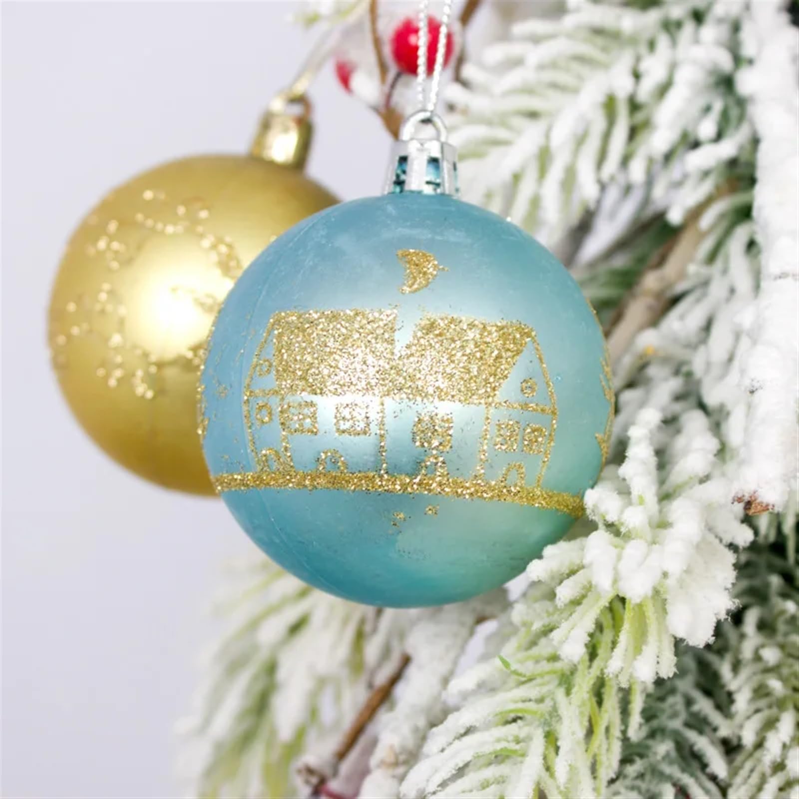 Juego de 44 bolas de Navidad pintadas de 3 a 6 cm, decoración de árbol de Navidad, colgante de bola galvanizada