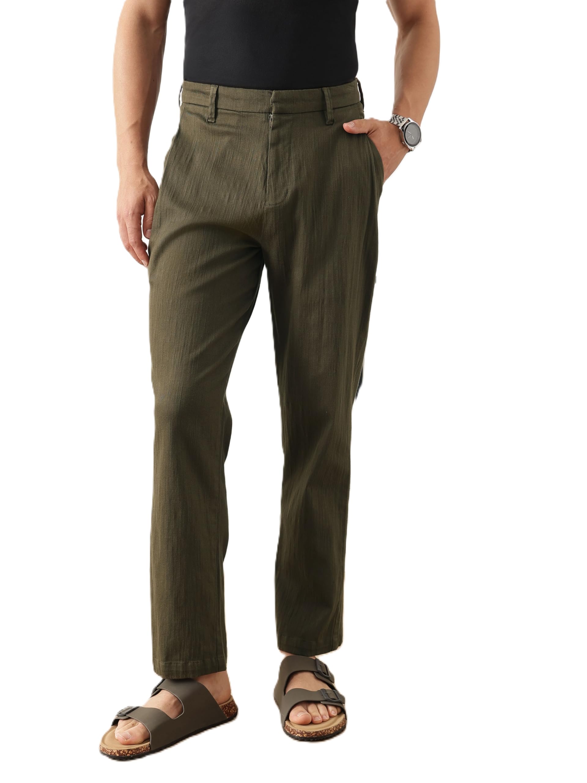 thomas scott Men's Solid Regular Fit Linen Trouser with 4 Pockets | Smart Casual Woven Pants-picture-41