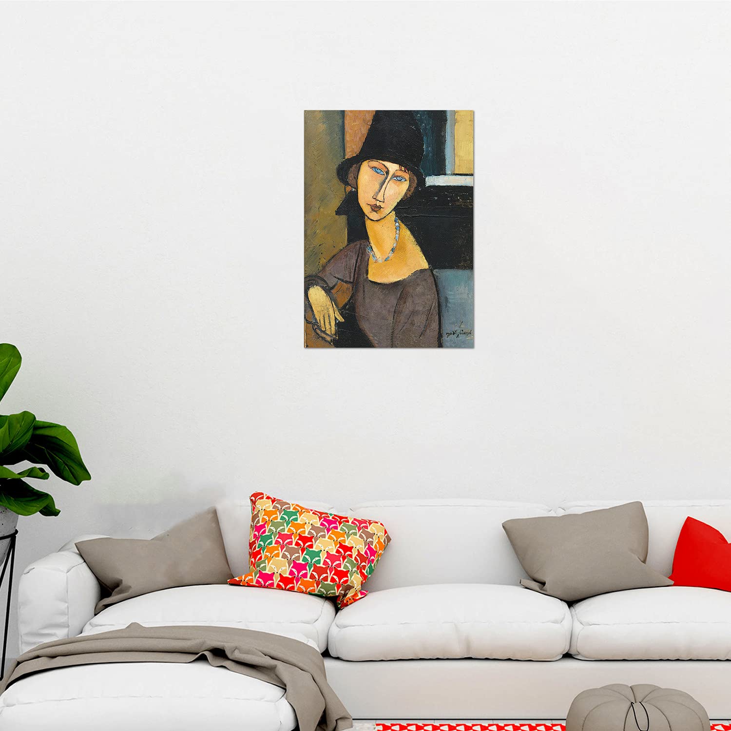 Giallobus - Schilderijen - Amedeo Modigliani - Jeanne Hebuterne in de rode stoel - Premium weefgetouw canvas met hoge dikte - 70x100 - Klaar om op te hangen - Moderne schilderijen voor thuis