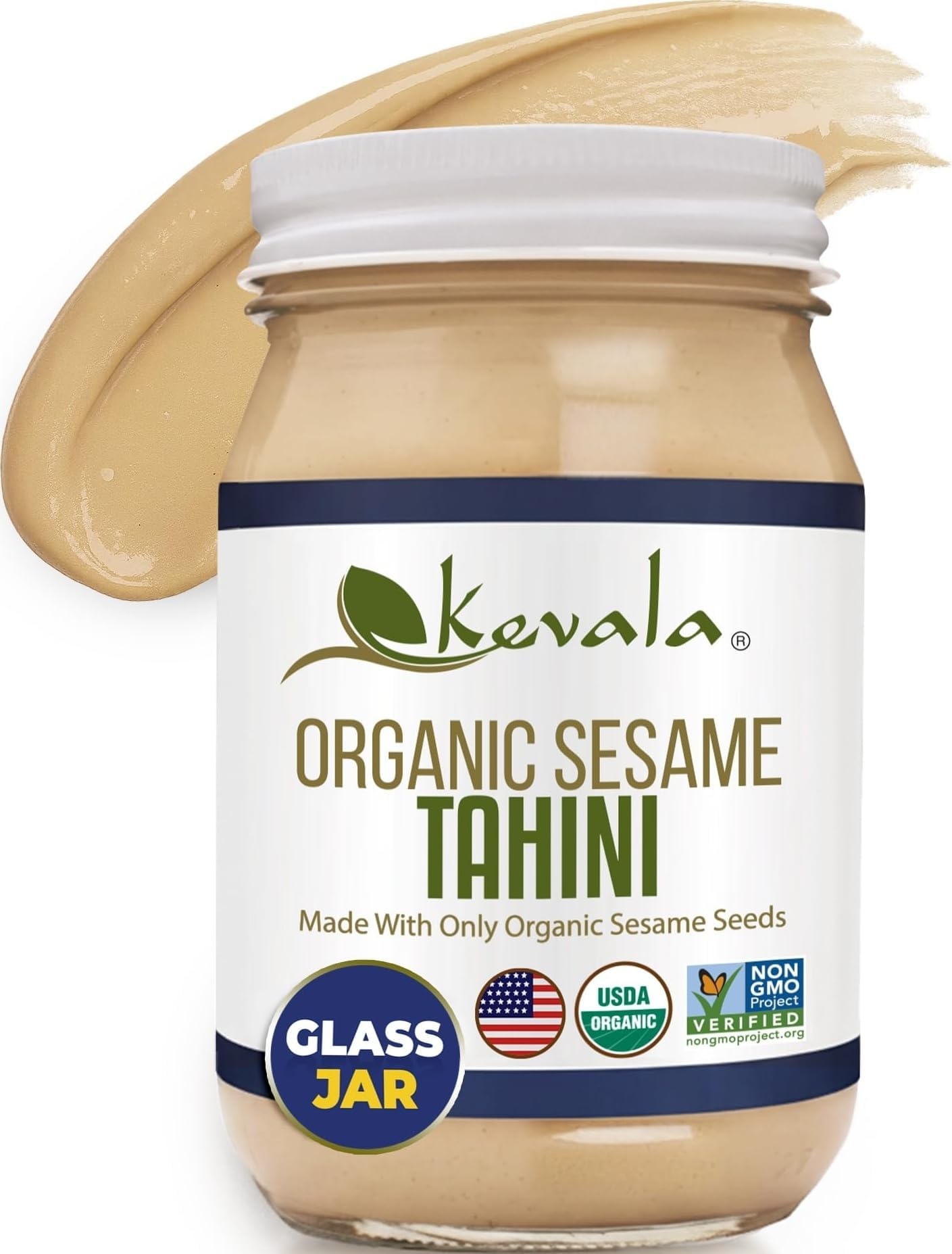 Kevala Organic Sesame Tahini | Smooth Hulled Sesame Paste | 16 oz