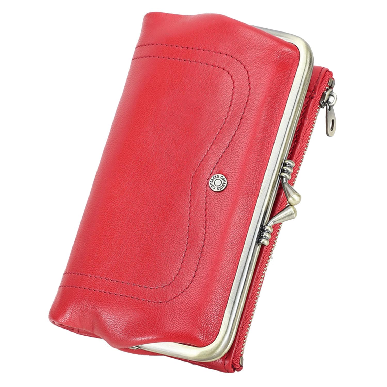 Portefeuille Femme Anti-RFID – Pochettes en Cuir de Chèvre avec Fermoir Bisou, Poche Téléphone (6,3"), 8 Fentes Cartes & Poche Zippée – Voyage Porte-Monnaie - Rouge Pastèque
