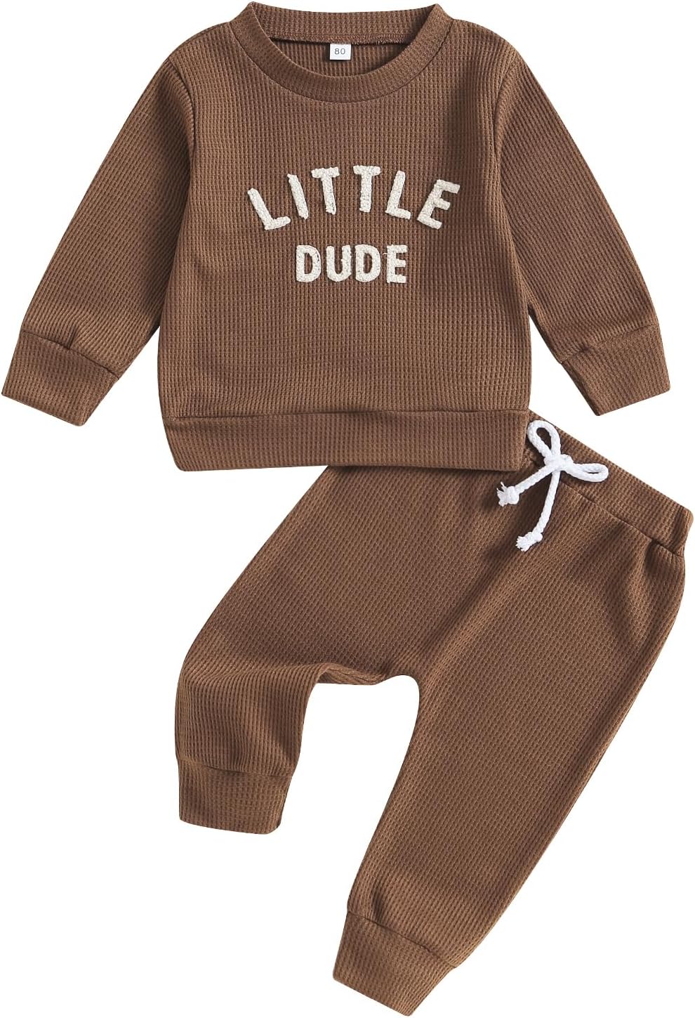 Toddler Baby Boy Clothes Long Sleeve Waffle Little Dude Crewneck Sweatshirt Casual Pants 2Pcs Fall Winter Outfit
