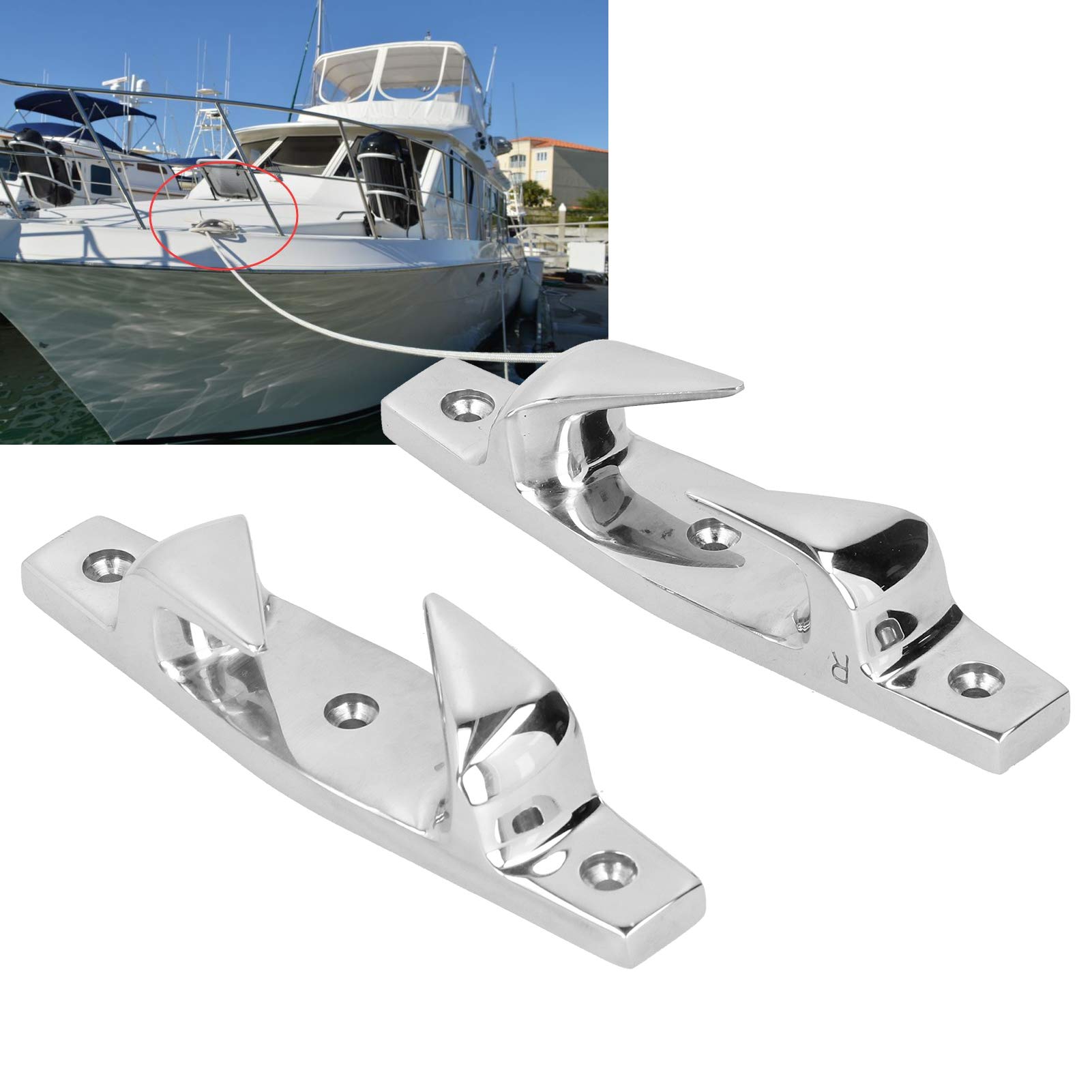 "2Pcs 6 Pouces D'Ancrage Des Crampons D'Amarrage Battre Droit Des Taquets D'Amarrage Droit Des Taquets De Bateau Fairlead Accessoires De Bateaux Marins En Acier Inoxydable Fairlead Creux"