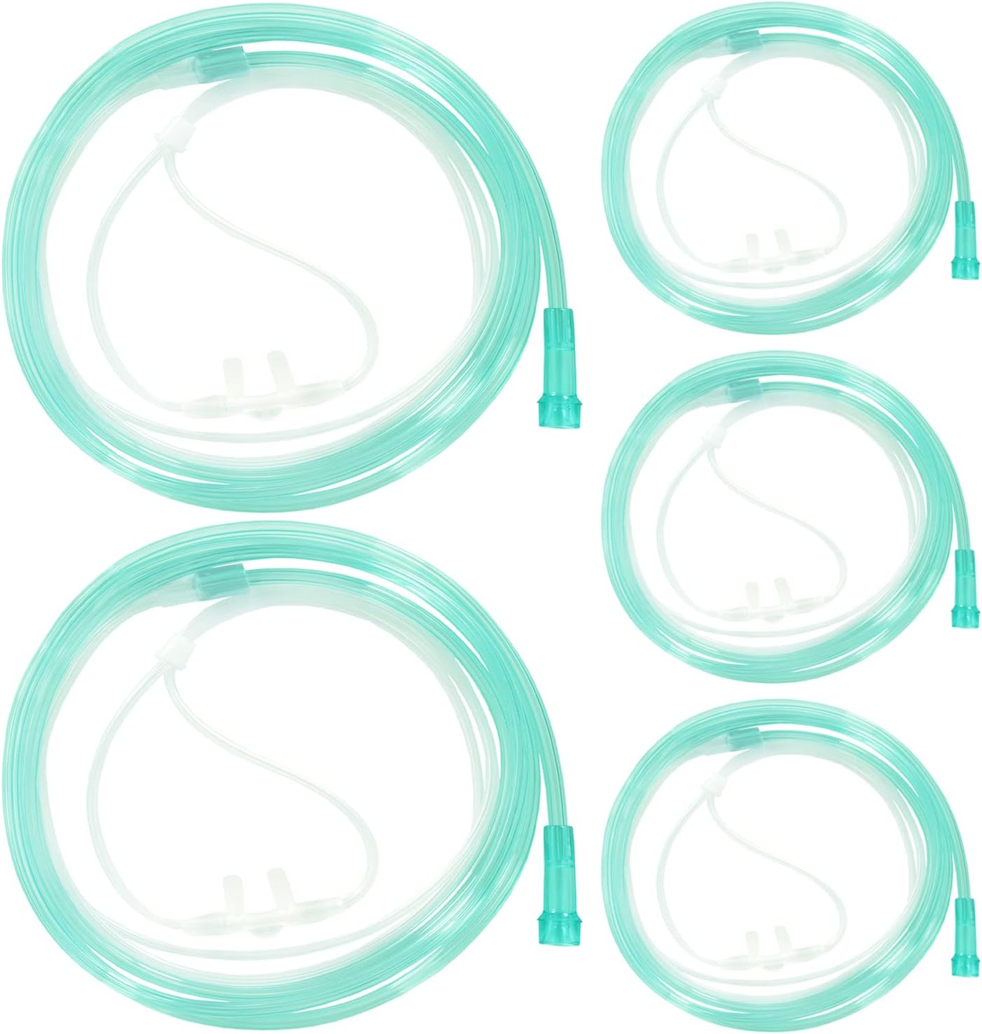 Adult Standard Nasal Oxygen Cannula, Standard Connector 6.6 Ft, Green Tubing, Highly Visible (5 Pack)