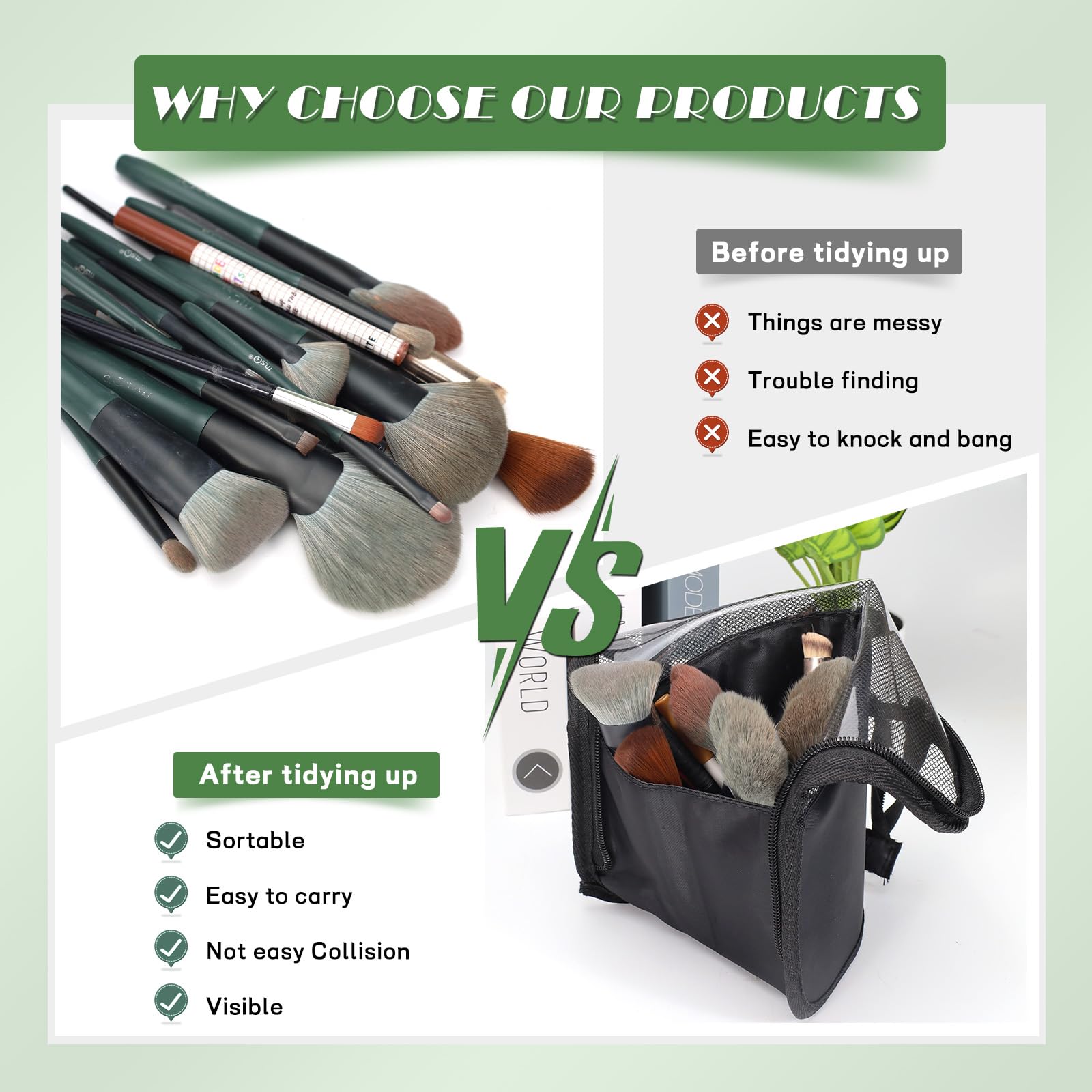 Travel Makeup Brush Bag, Waterproof Stand-Up Makeup Brushes Organizer, Portable Makeup Brush Holder for Travel (Black) - Image 3