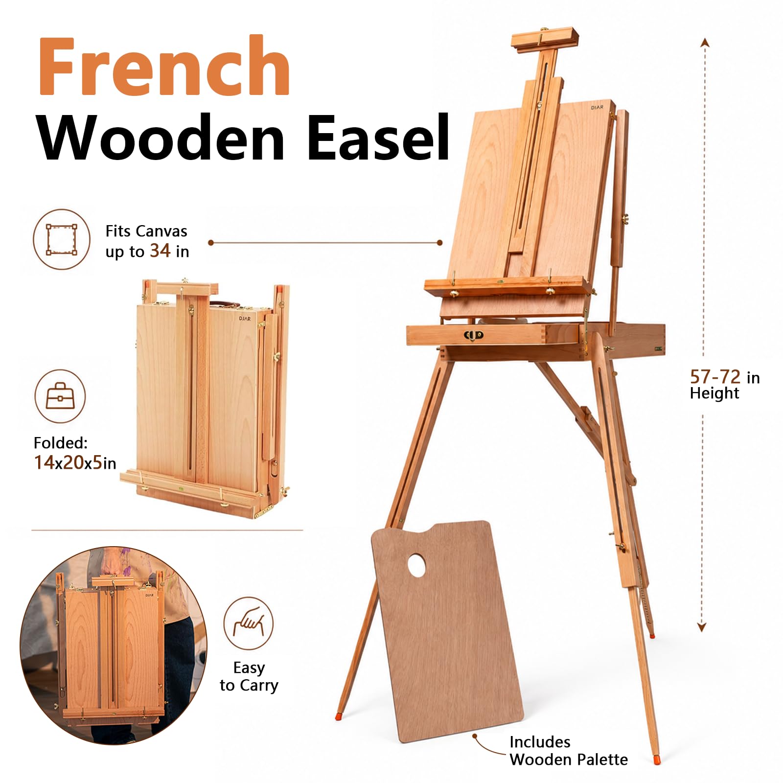 DJAR Set artistico acrilico con cavalletto francese per artisti professionisti, 81 pezzi, kit di pittura con pennelli, tela, kit di forniture artistiche acriliche per adulti