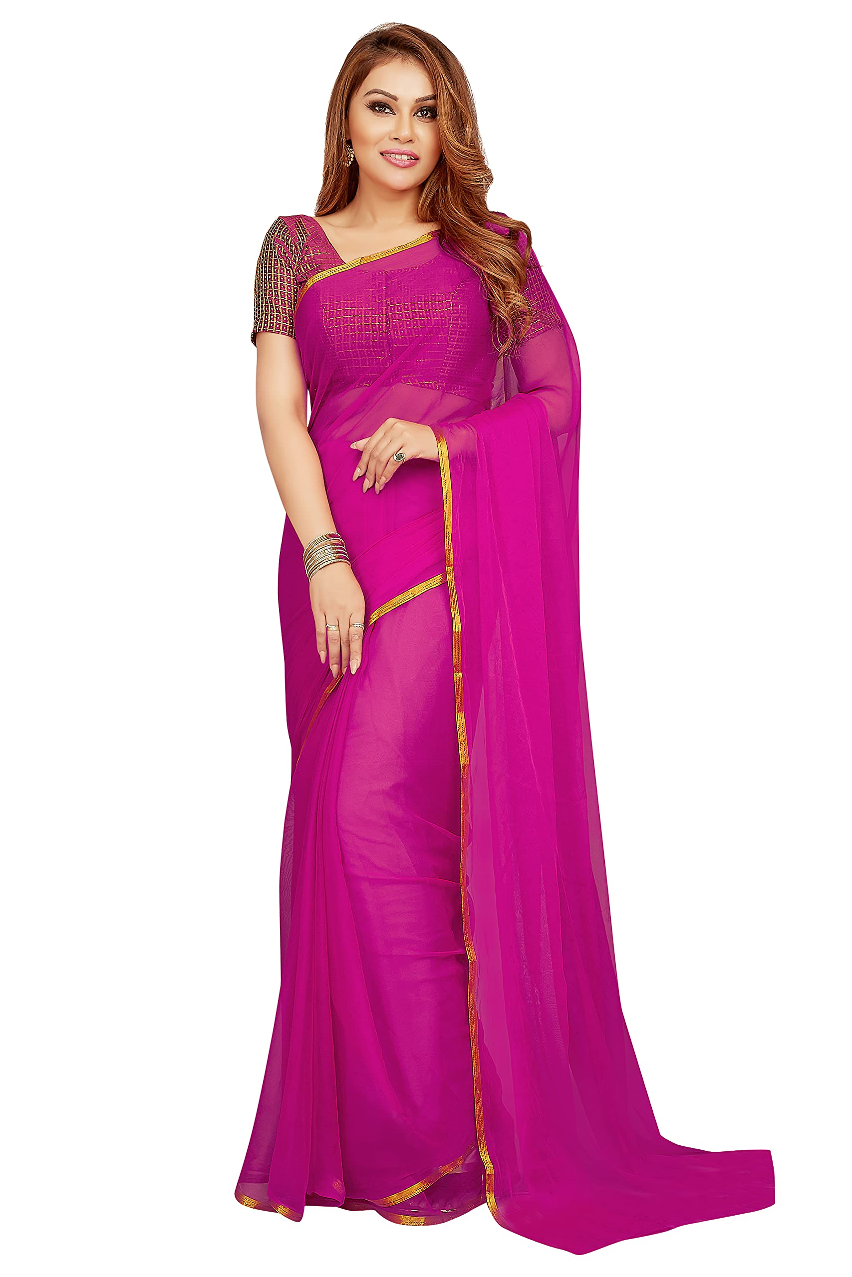 RANI SAAHIBA Women's Chiffon Printed Saree With Blouse Piece, Black, 5.4m