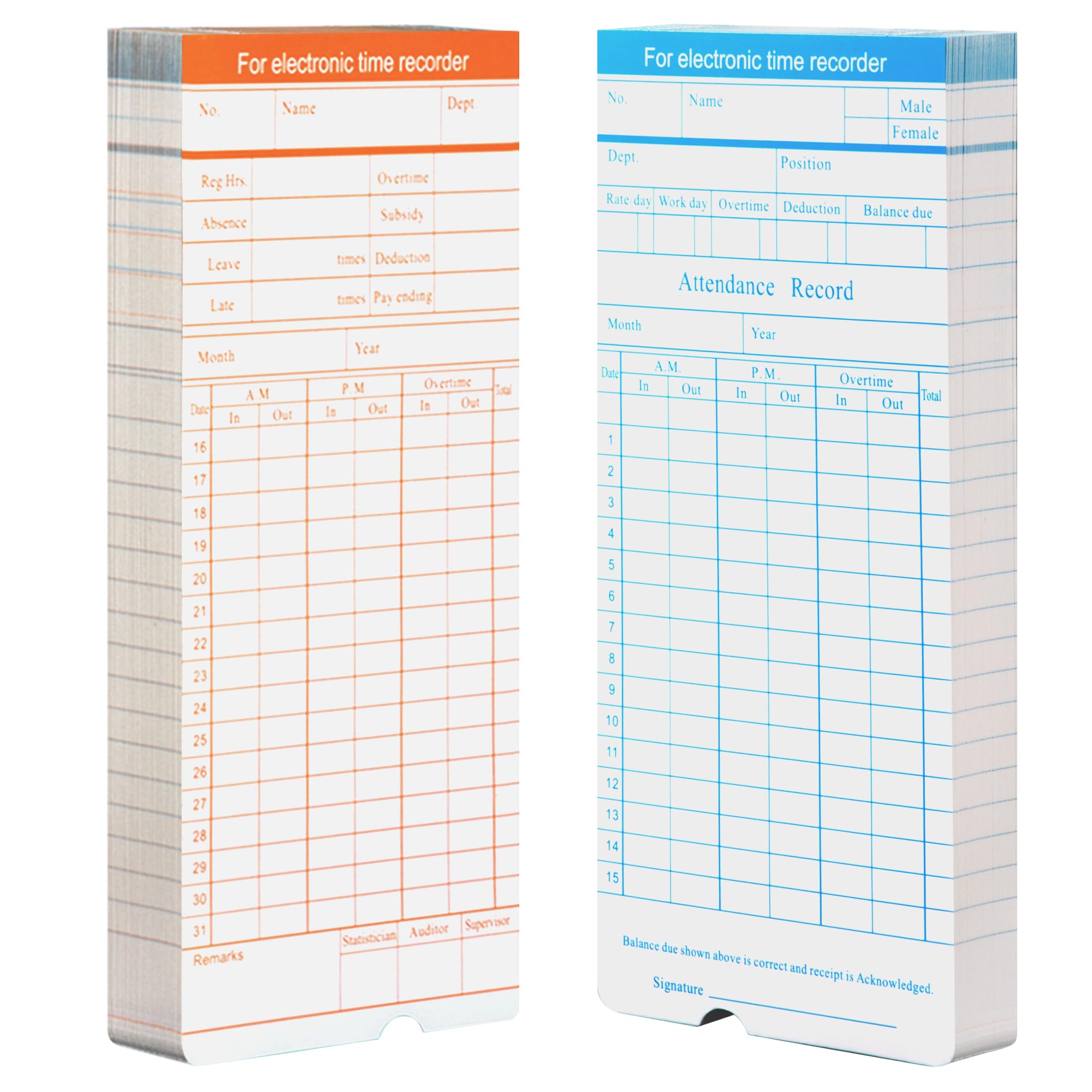 Volcora100 Pack Time Cards for Employees 2 Sided 7.4 x 3.4" Sprint for Volcora Time Clock, Timecards Monthly for Time Recorder, Overtime and Total Hours Included
