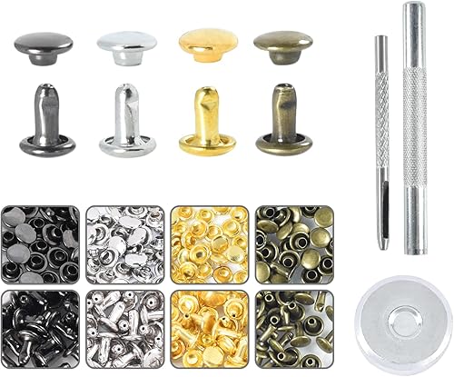 Miniatura 19 de 200 juegos de remaches de cuero con tapa redonda de 6 mm, remaches de doble tapa, pernos metálicos tubulares para reparación de llaveros de bolso