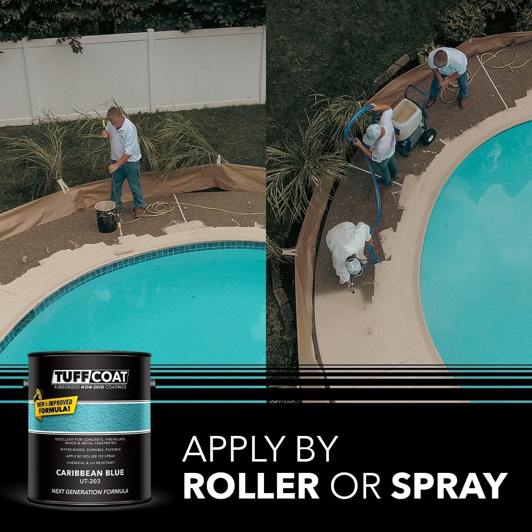 Tuff Coat Medium Texture Rubberized Non-Skid Deck Coating – Textured Non-Slip Safety Surface for Pool Decks, Docks, Boat Ramps, Patios, Walkways & High-Traffic Areas (UT-203 Caribbean Blue 5-gallon)