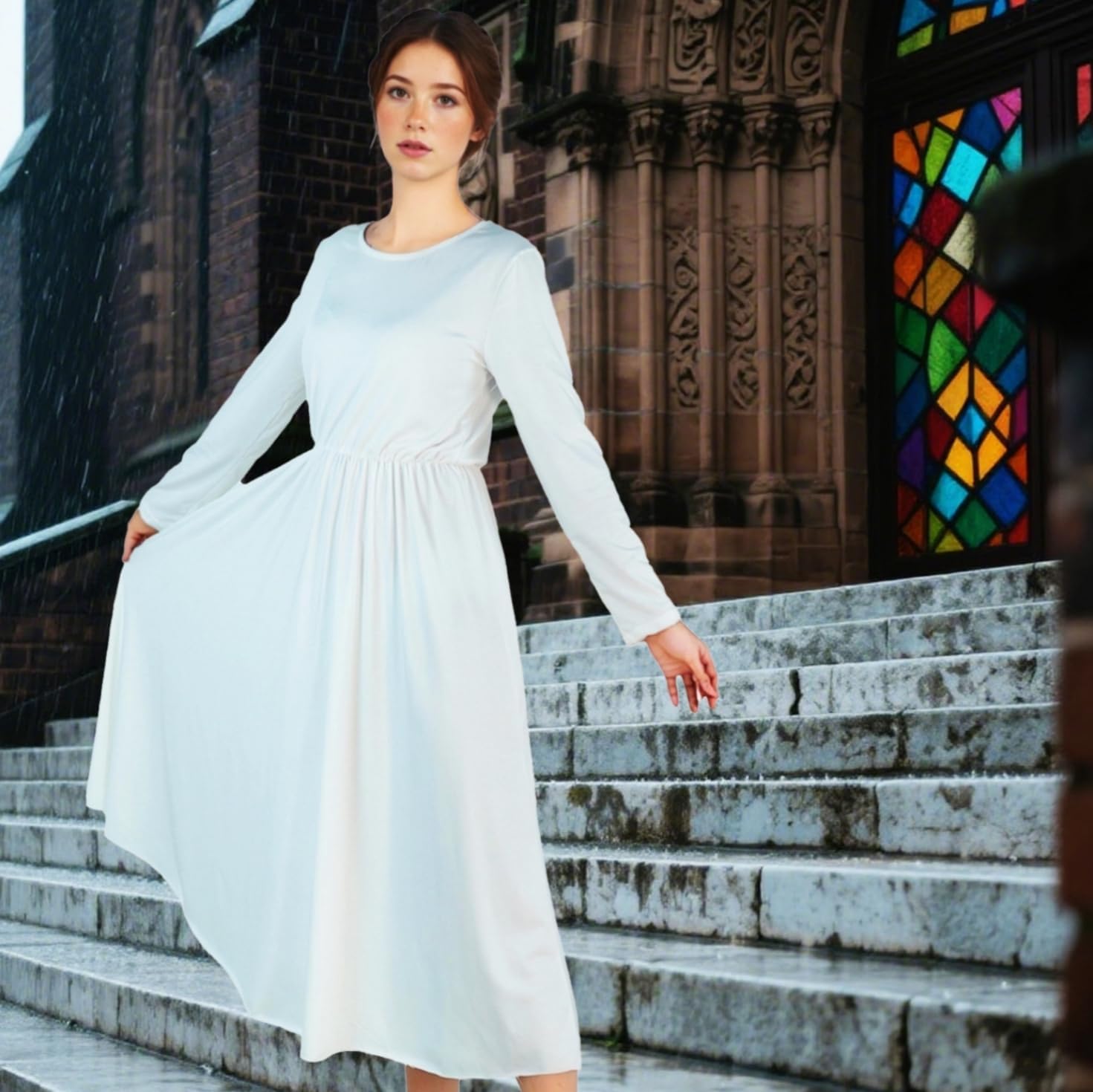 Baisdan Praise Dance Dress for Worship, Long White Dress Women Church, Flowy Midi Dresses, Halloween Costumes