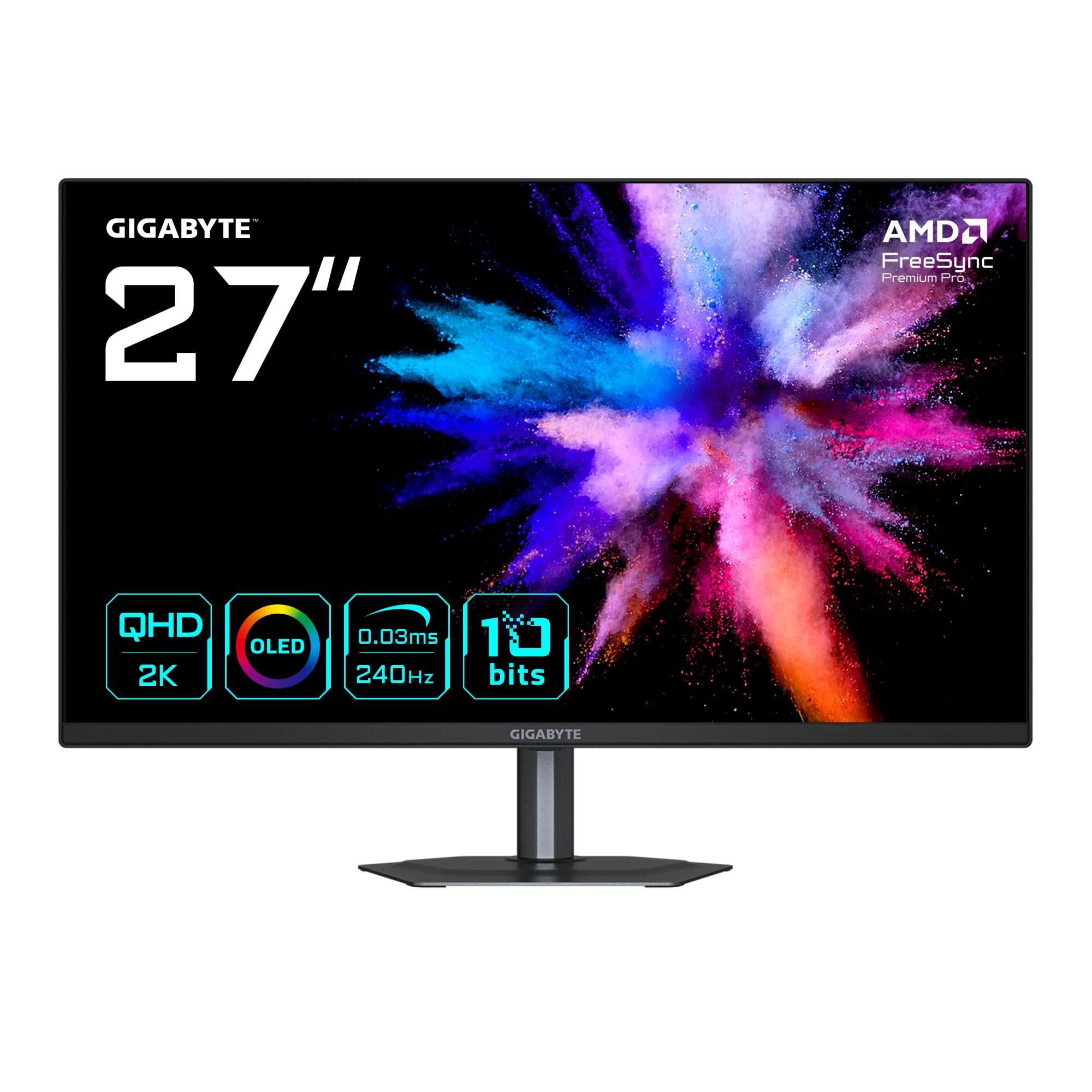 Gigabyte GO27Q24 27" Monitor Gaming OLED 2K QHD - 2560 x 1440, 240Hz, 0.03ms, 400 cd/​m², FreeSync Premium Pro, HDMI 2.0, Displayport 1.4