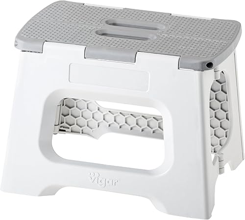 Vigar Taburete plegable compacto, 9 pulgadas, ligero, capacidad de 330 libras, antideslizante, color gris