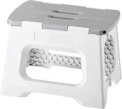 Vigar Compact Step Stool Foldable, 9-inch Step Stools for Adults up to 330 Pound, Lightweight Stool, Non-Slip Folding Step Stool, Gray