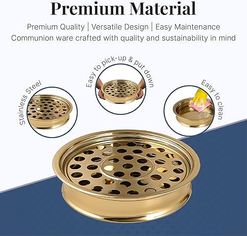 Miniatura 3 de Mayur Exports Bandejas de comunión de acero inoxidable prémium Bandeja de taza sagrada para iglesias suministros de comunión (espejo de latón)