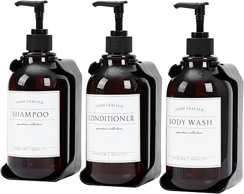 KarKurly Dispensador de jabón de ducha montado en la pared, dispensador de champú y acondicionador, dispensador de ducha con etiquetas impermeables,