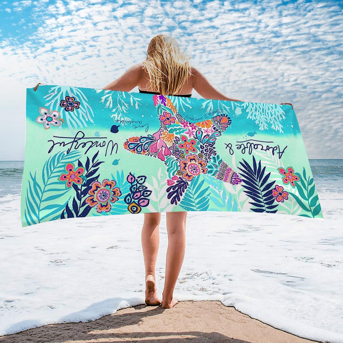 Toalla de playa de microfibra, sin arena, de secado rápido, ligeras, toallas de viaje de gran tamaño, diseño de estrella de mar, 30 x 60 pulgadas, toallas de playa para niños, mujeres, hombres 7