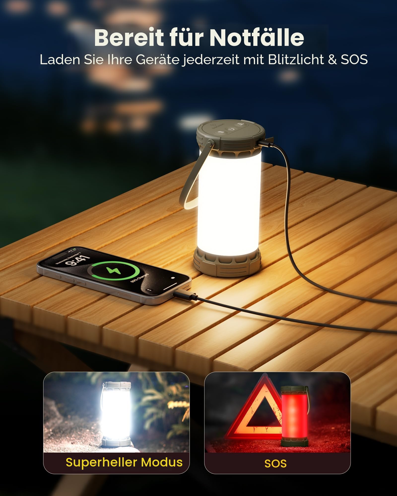 Glocusent Campinglampe & Zeltlampe:1500 lm Campinglicht 135 LED, 200 Stunden, 5000 mAh mit 3 Farben und 5 Helligkeitsstufen, SOS, wiederaufladbare Laterne für Stromausfälle, Camping, Wandern, Notfälle