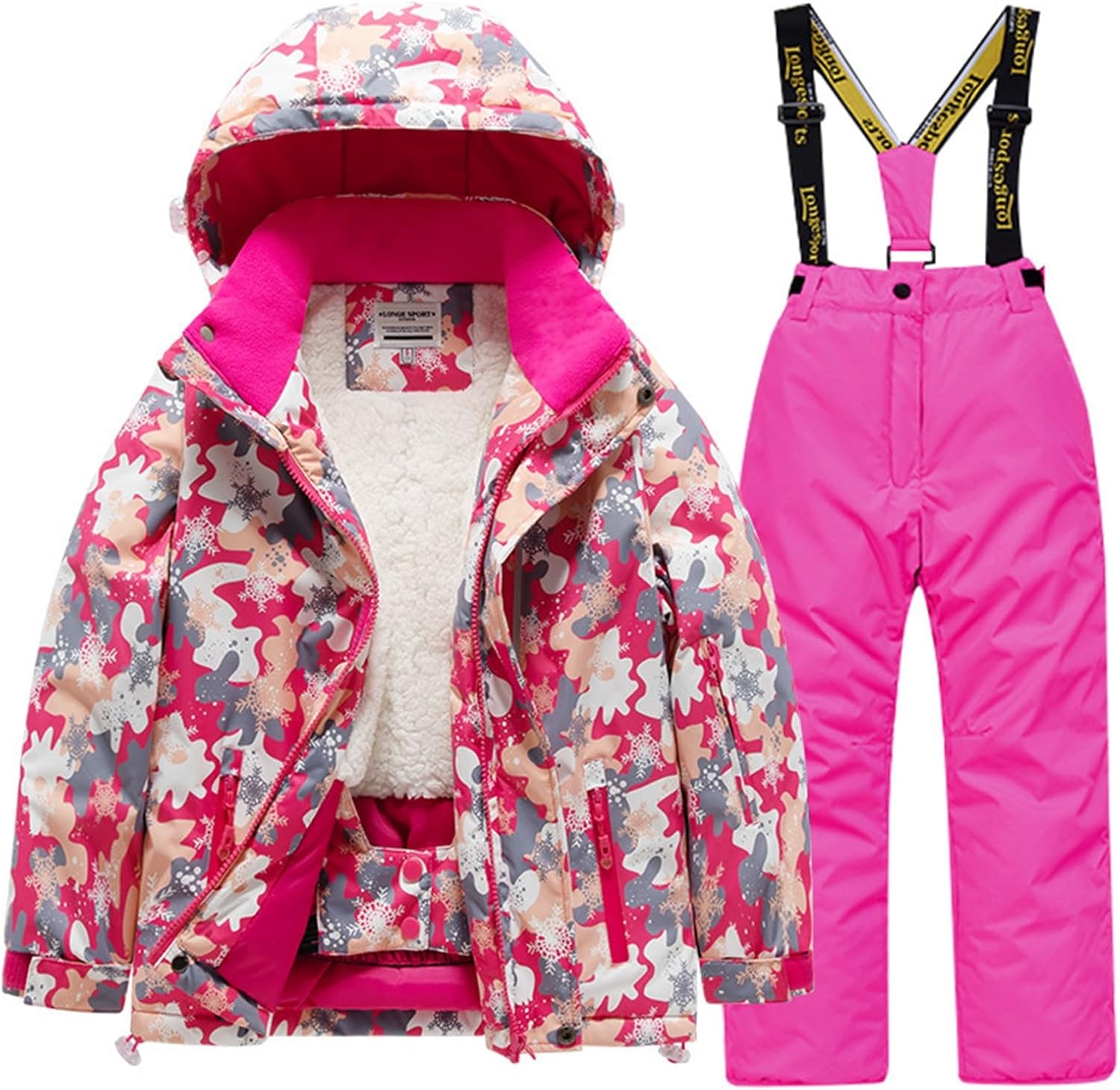 Boys Girls Ski Jacket and Snowbib Printed Snowsuit Set 2 Piece Zip Up Jacket and Overall Snowsuit for Little Kids