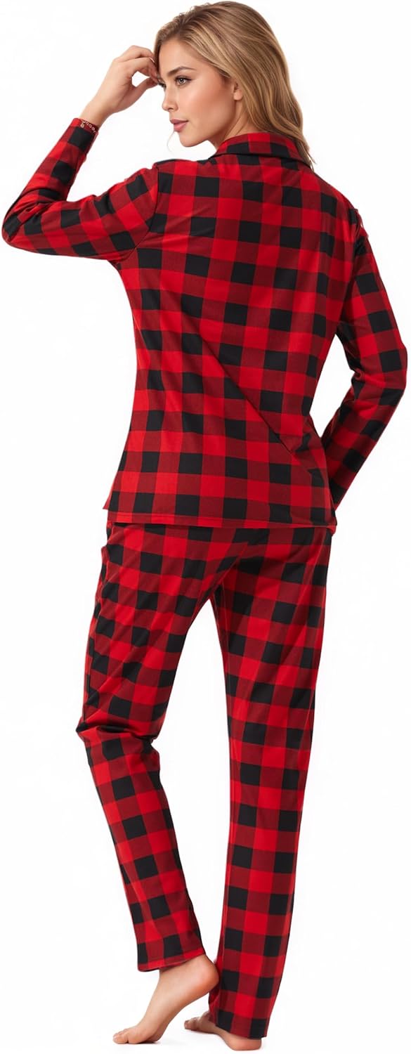 LANBAOSI Couples Matching Pajama Set Button Down Long Sleeve Lounge Shirts Pants Sleepwear Soft Plaid Pjs Set with Pockets - Image 3