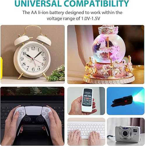 Miniatura 6 de Paquete de 4 baterías de litio recargables AA con cable de carga USB-C, 1000 ciclos, 1.5 V, 3400 mWh, baterías dobles A