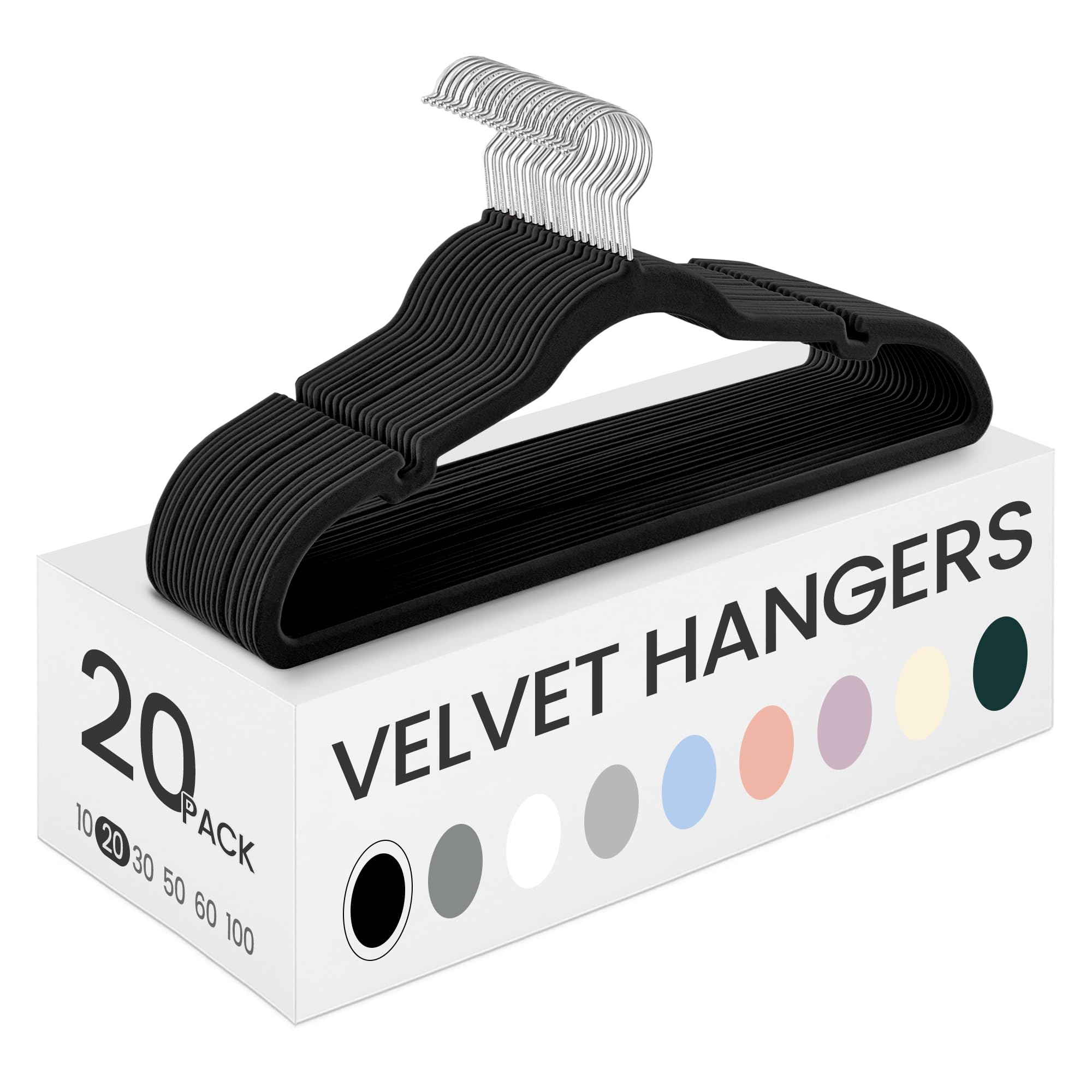 SONGMICS Velvet Hangers 20 Pack, Non-Slip Clothes Hangers with Shoulder Notches, Pants Bar, 360Β° Swivel Hook, Space-Saving, for Closet, Ink Black UCRF029B02 Ink Black 20 Pack