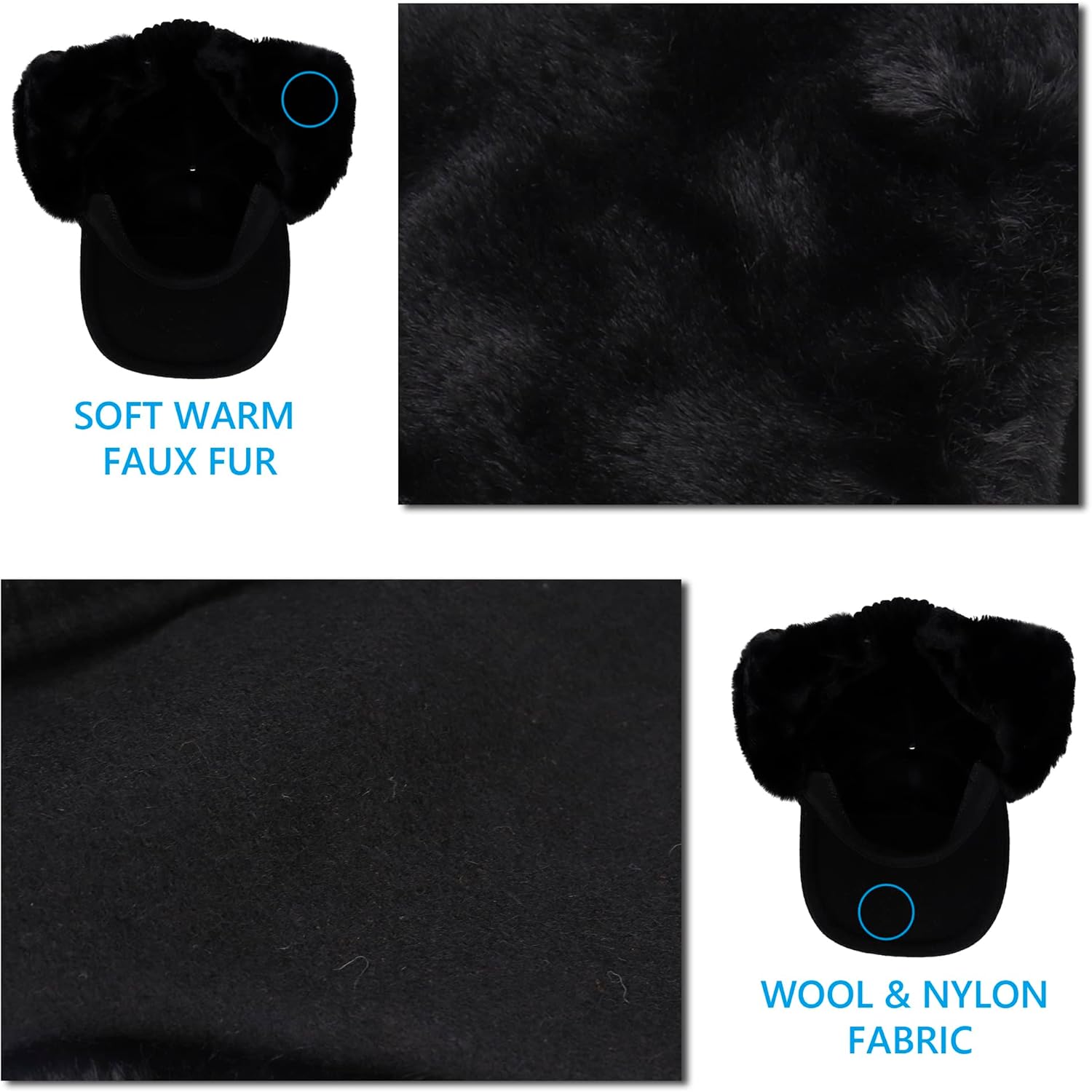 Winter Hats for Men Women Trapper Hat with Ear Flaps Wool Baseball Cap