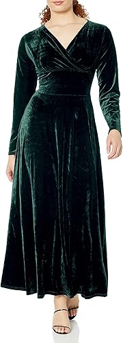 Urban CoCo Women Long Sleeve V-Neck Velvet Stretchy Long Dress
