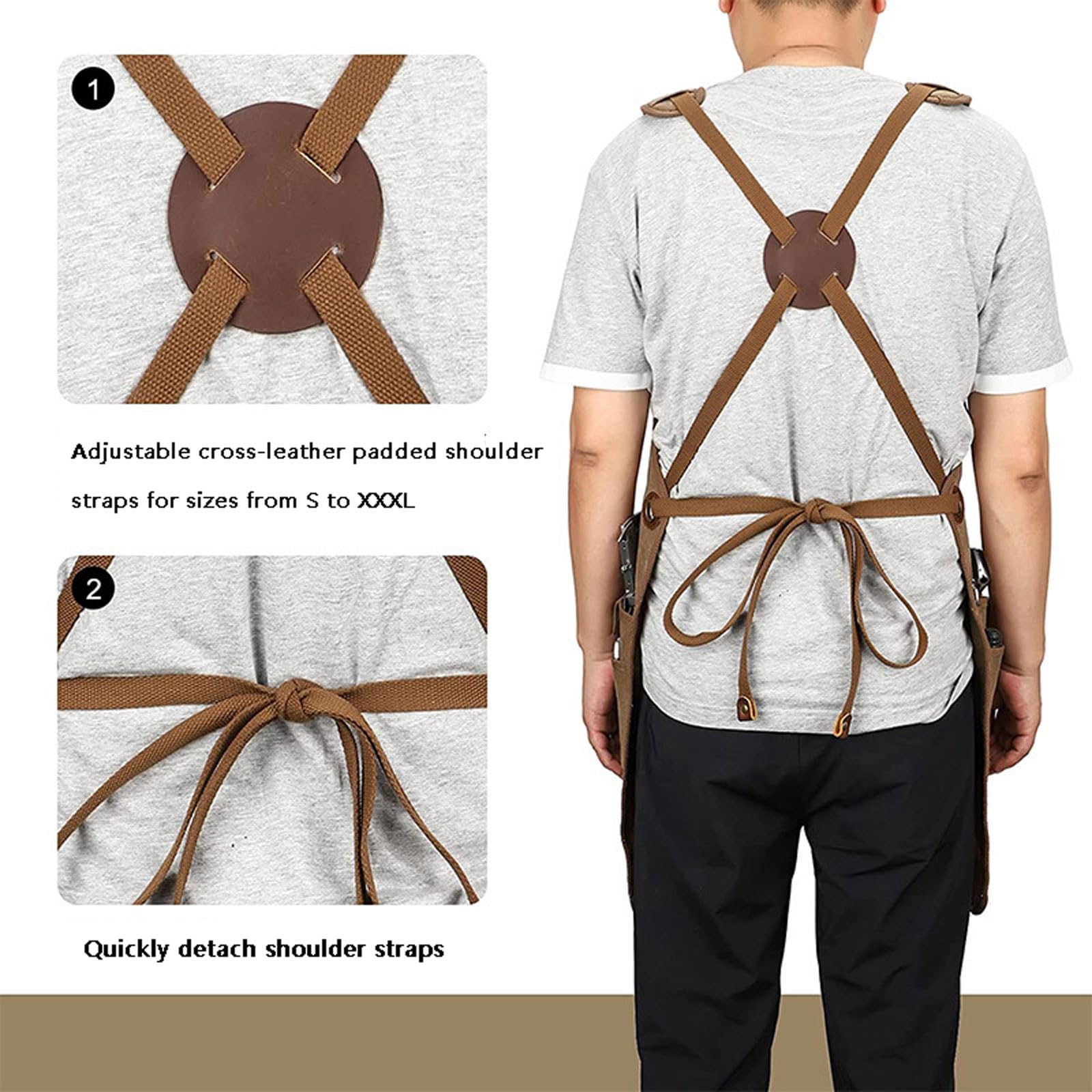 Garden Apron per Uomo e Donna,Grembiule da Lavoro con 22 Tasca,Fibbia Regolabile Grembiule da Esterno,Tela Spessa Impermeabile,per Raccolta frutteto per la Lavorazione del Legno,Cachi