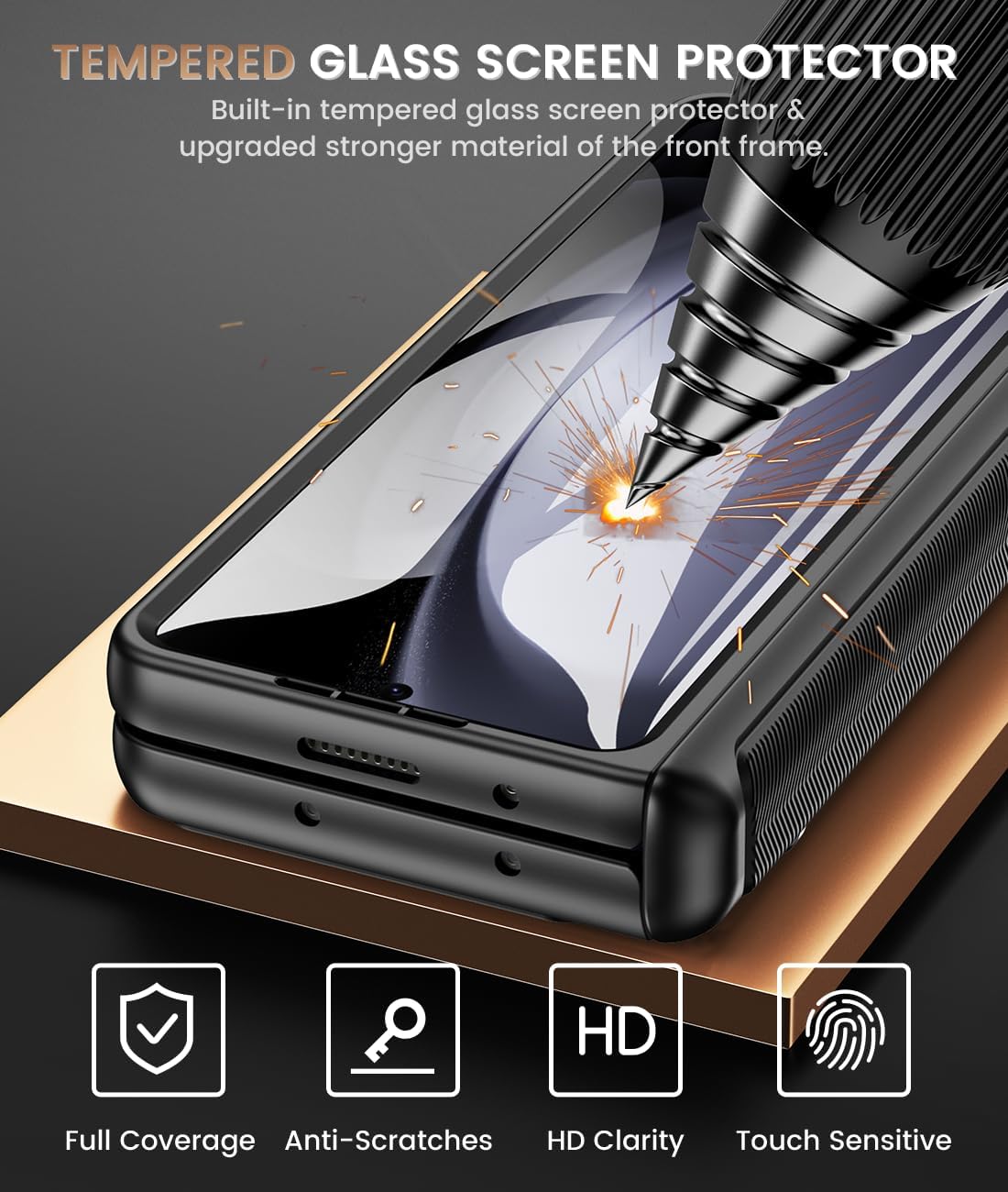 Caka for Galaxy Z Fold 5 Case, Samsung Z Fold 5 Case - Built-in Screen Protector & Slide Camera Cover & Magnetic Kickstand & Belt Holster & Hinge Protection for Samsung Galaxy Z Fold 5 5G - Black