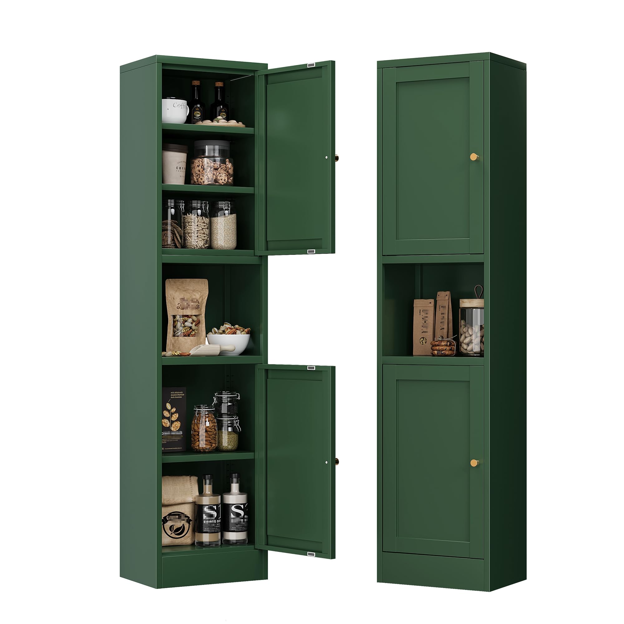 Bevivog Metal Kitchen Pantry Cabinet for Small Space, 67' Tall Storage Cabinets with 2 Doors and Adjustable Shelves
