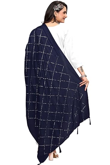 Women's Embroidered Cotton Mirror Dupatta in Checks Pattern