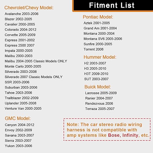Miniatura 4 de Arnés de cableado de radio estéreo para Chevrolet Buick Pontiac Hummer, Chevy Silverado Suburban Colorado Malibu Corvette Cavalier Blazer Impala,
