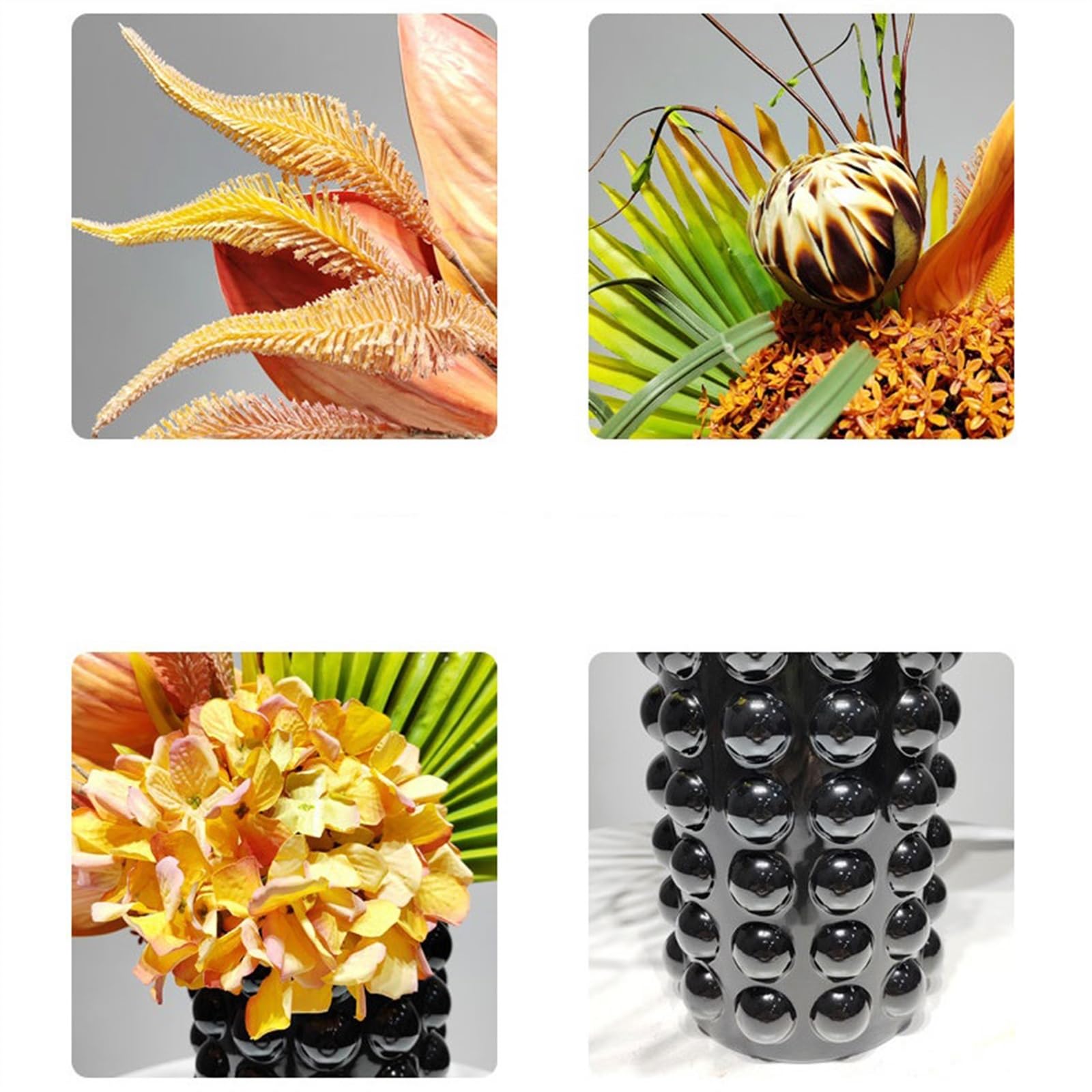 Fiori Artificiali Disposizione Floreale Artistica Simulazione Bouquet di Fiori Decorazione Domestica Disposizione Fiore Artificiale alla Moda con Vaso di Vetro Nero Fiore Finto