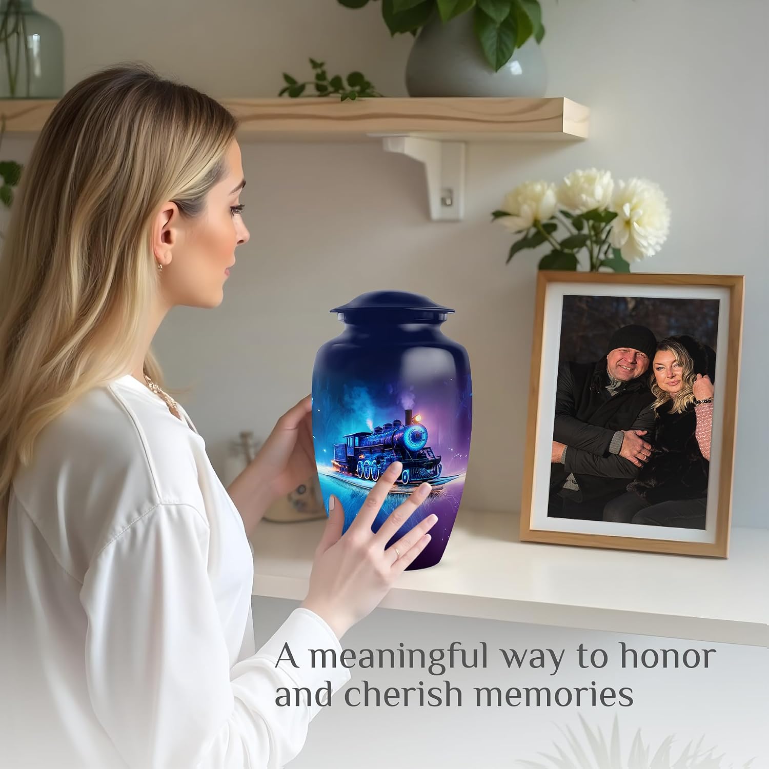 YATHABI Train Urn for Dad Cremated Ashes – Large Human Remains Holder – Adult Funeral Cremation Urn – Memorial for Male Loved One - 10 Inch